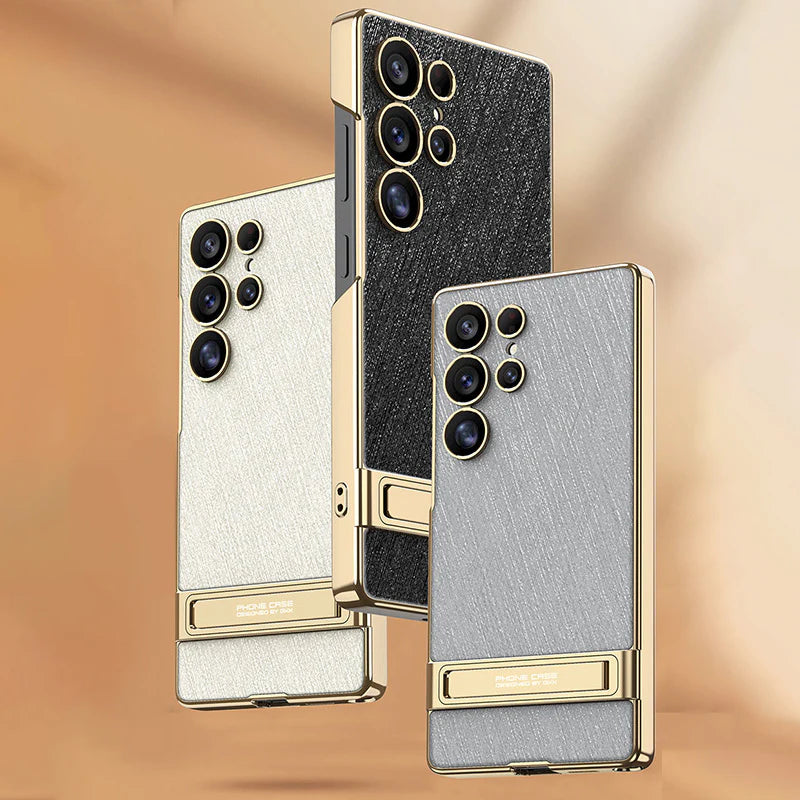 Luxurious Gold Filigree Silver Brocade Holder Leather Case - Samsung