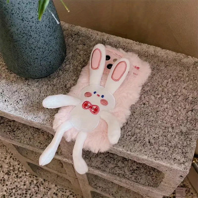 Fluffy Bunny Charm Plush Phone Case