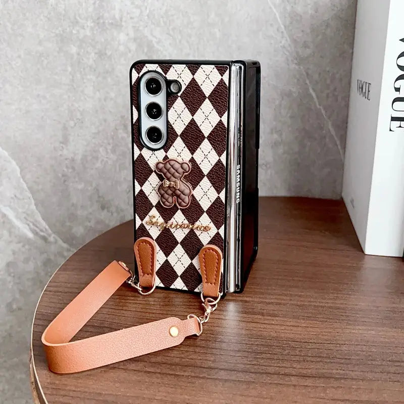 Argyle Charm Teddy Sling Phone Case - Samsung