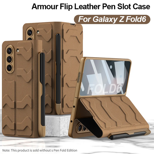 Galaxy Z Fold6 -Armor Leather Fold Stand Case with Pen Holder