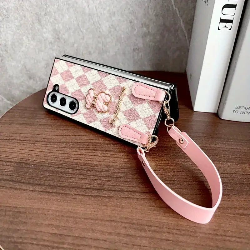 Argyle Charm Teddy Sling Phone Case - Samsung