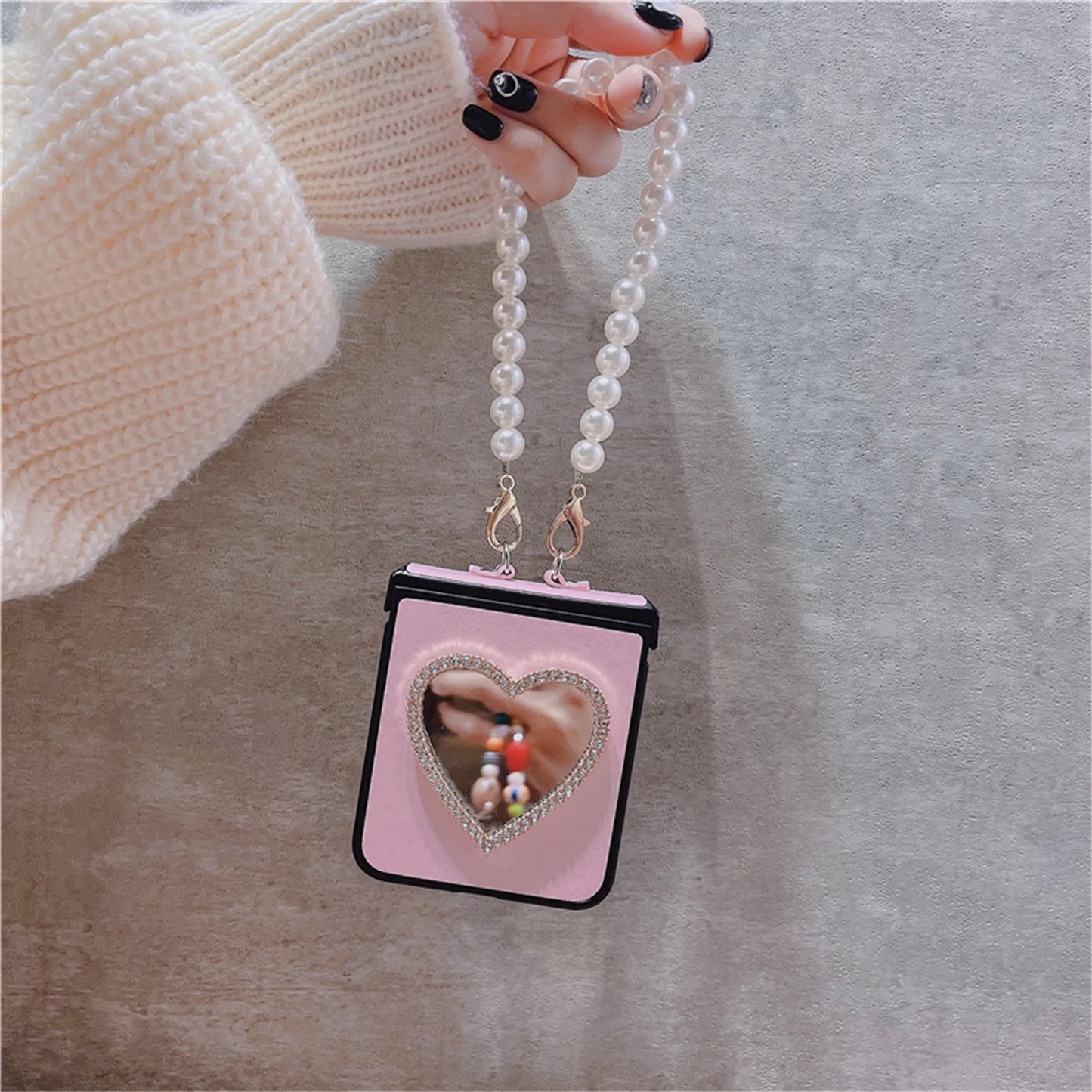 Radiant Rhinestone Heart Mirror Case - Samsung