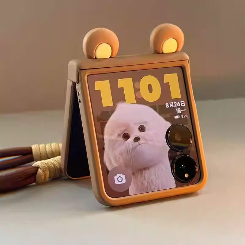 Galaxy Z Flip Series Teddy Bear Ear Lanyard Case