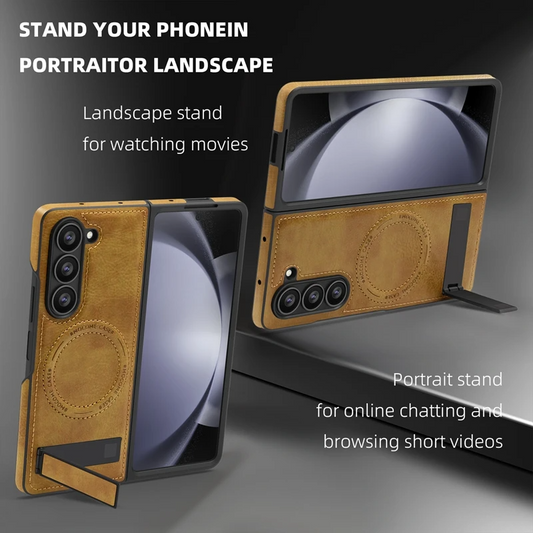 Galaxy Z Fold6 Magnetic PU Leather Kickstand Case