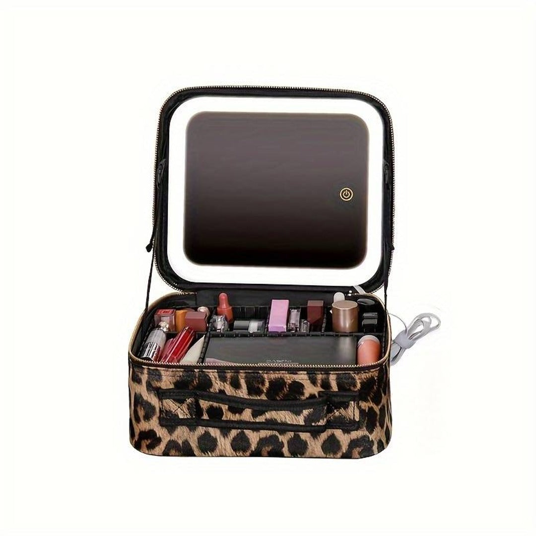 Leopard Glam LED Cosmetic Bag