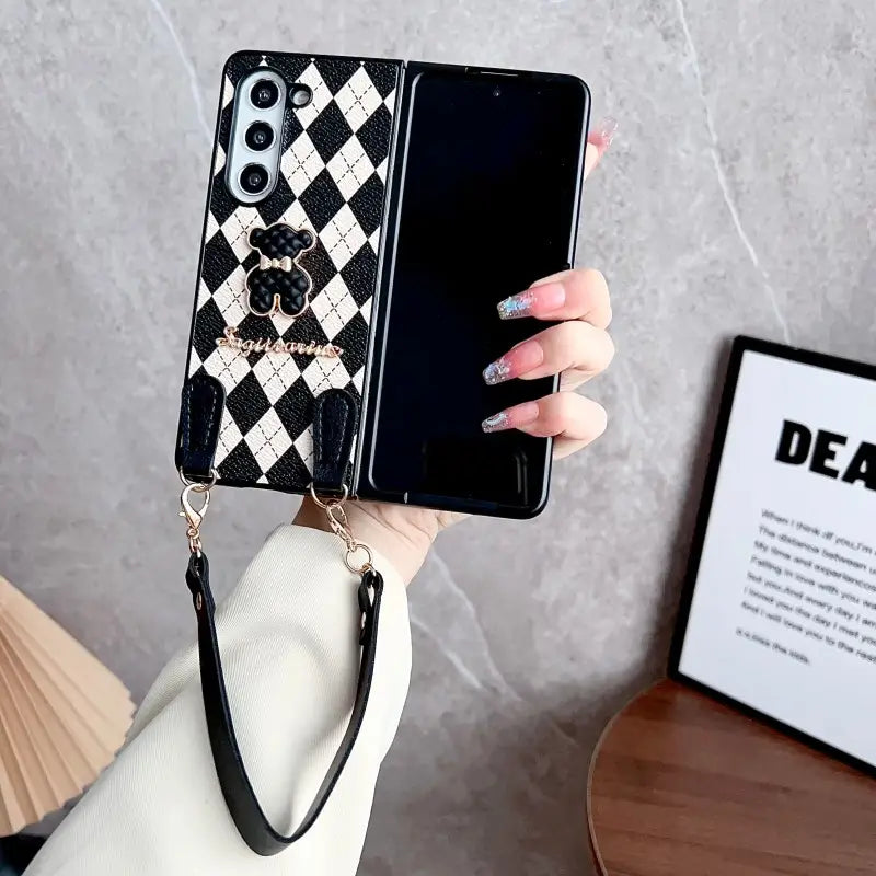 Argyle Charm Teddy Sling Phone Case - Samsung