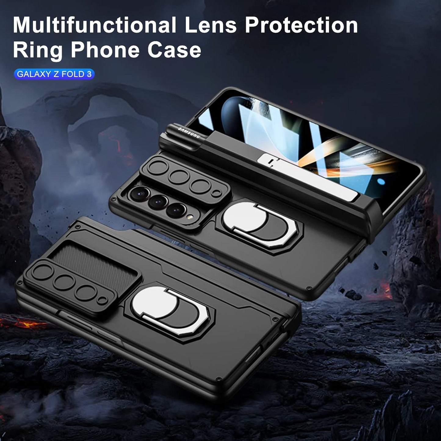 Galaxy Z Fold Series Multi Function Rugged Ring Holder Kickstand Case