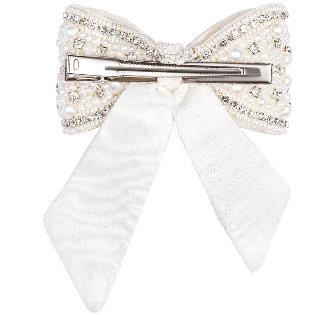 Radiant Crystal Bow Hair Barrette - Silver Sparkle
