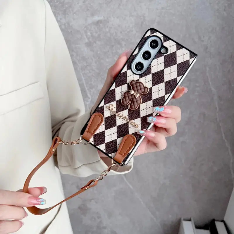 Argyle Charm Teddy Sling Phone Case - Samsung