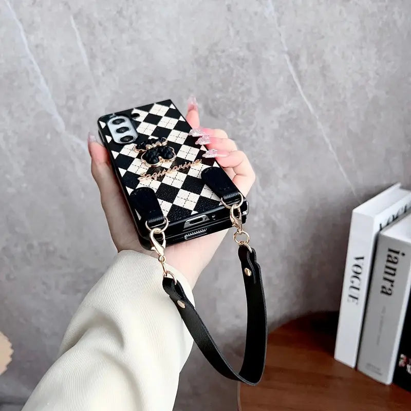 Argyle Charm Teddy Sling Phone Case - Samsung
