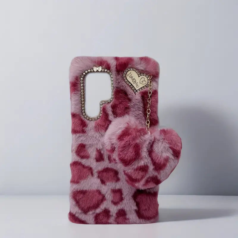 Leopard Print Chain Love Plush Phone Case - Samsung
