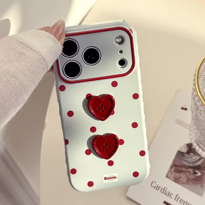 Cherry Love Heart Button Case