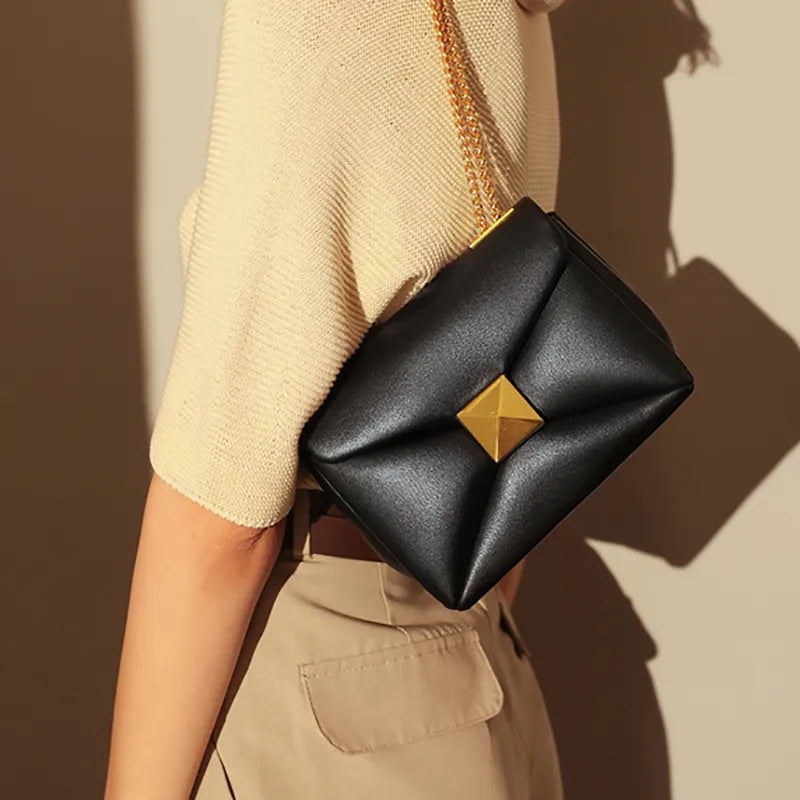Bold Geometric Gold Chain Bag