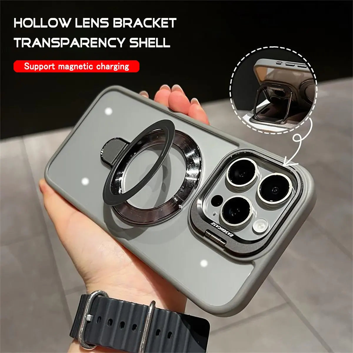 Luxury Transparent Kickstand Magsafe Case - iPhone