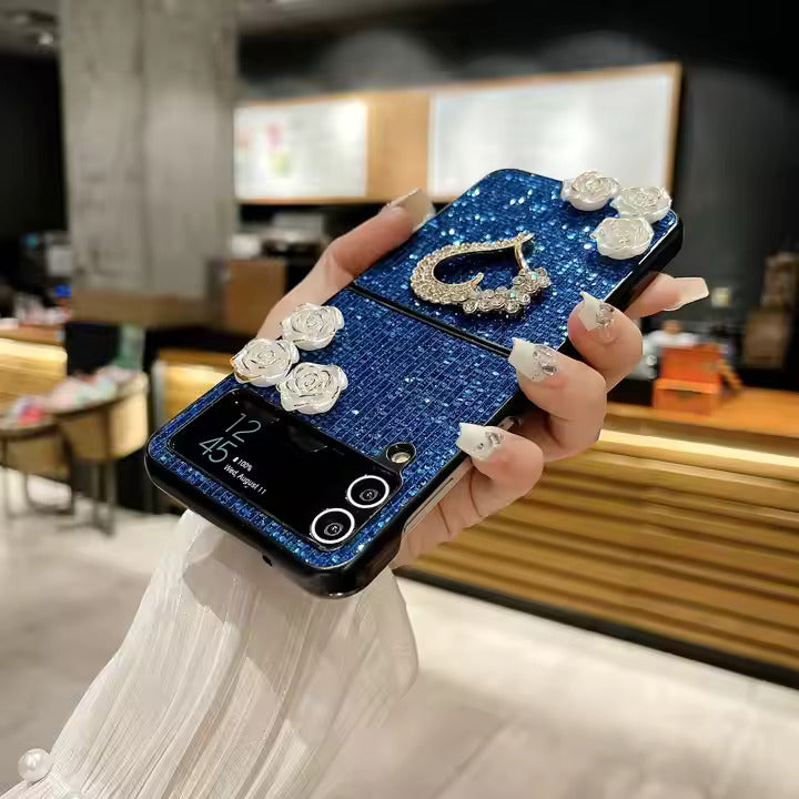 Shiny Heart & Flower Glitter Phone Case - Samsung