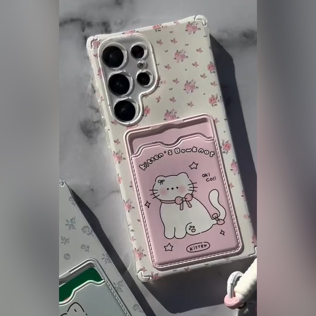 Aesthetic Cat Bowknot Wallet Case - Samsung