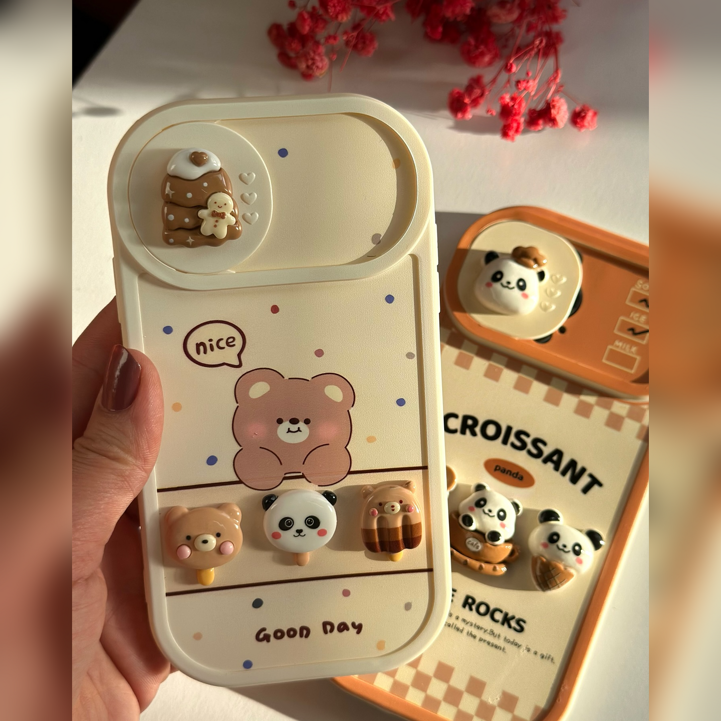 3D Panda Café Croissant & Coffee Charm Case