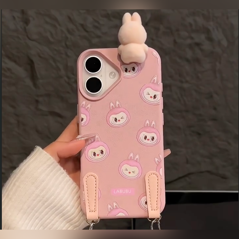 Cute 3D Bunny Phone Case with Wrist Strap