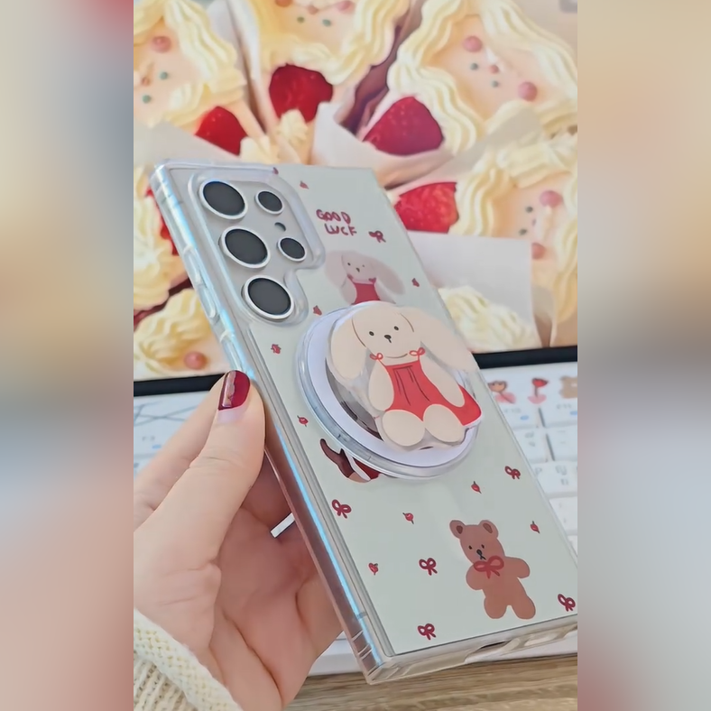 Cute Bear Bunny Phone Case with Pop Socket - Samsung