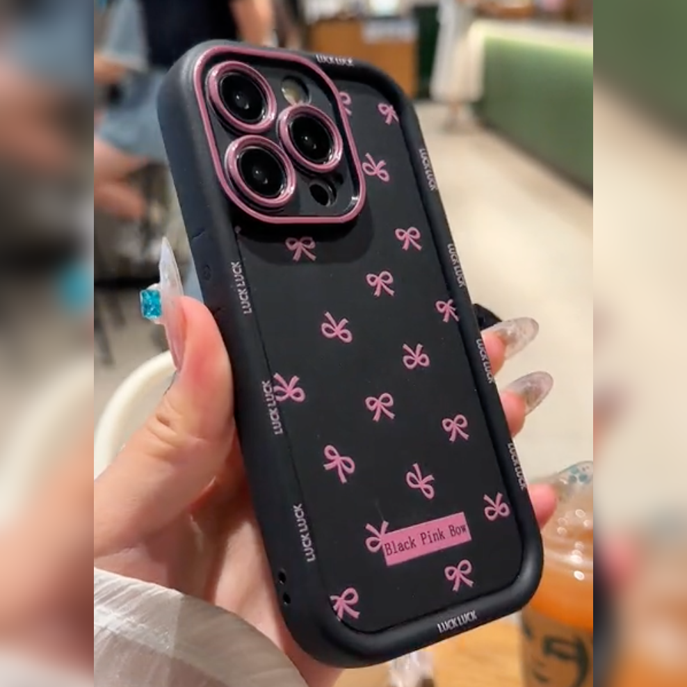 Black Pink Bow Case with Charm