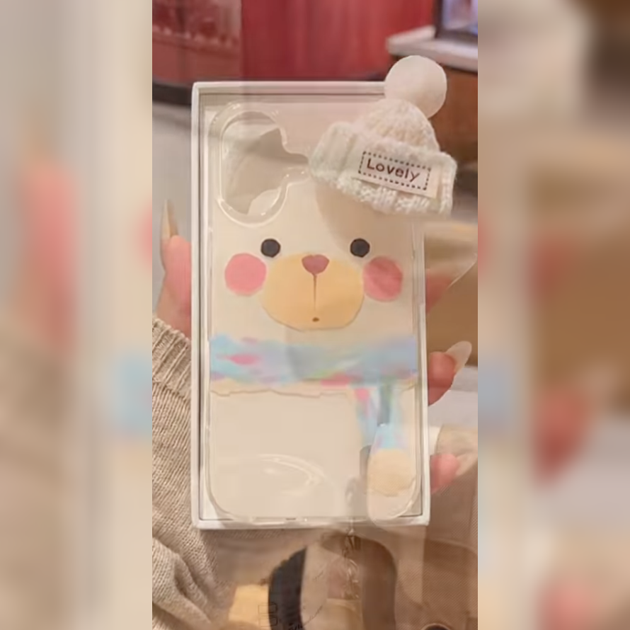 3D Cute Winter Bear with Hat Case