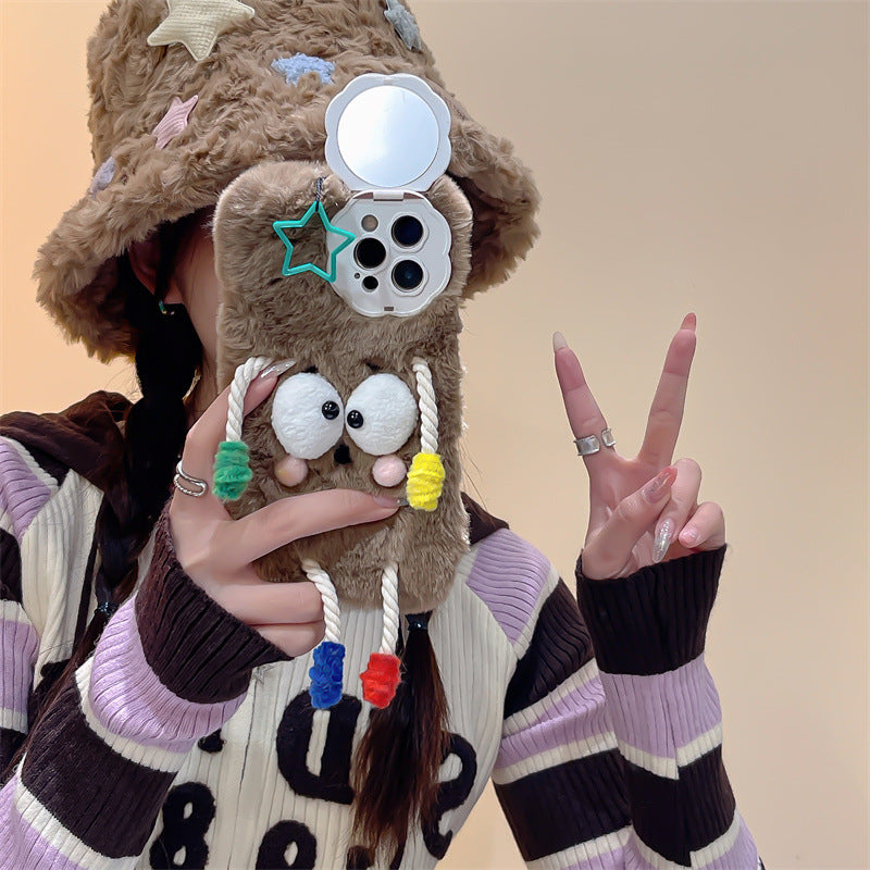 Fuzzy Buddy Plush Case with Mirror