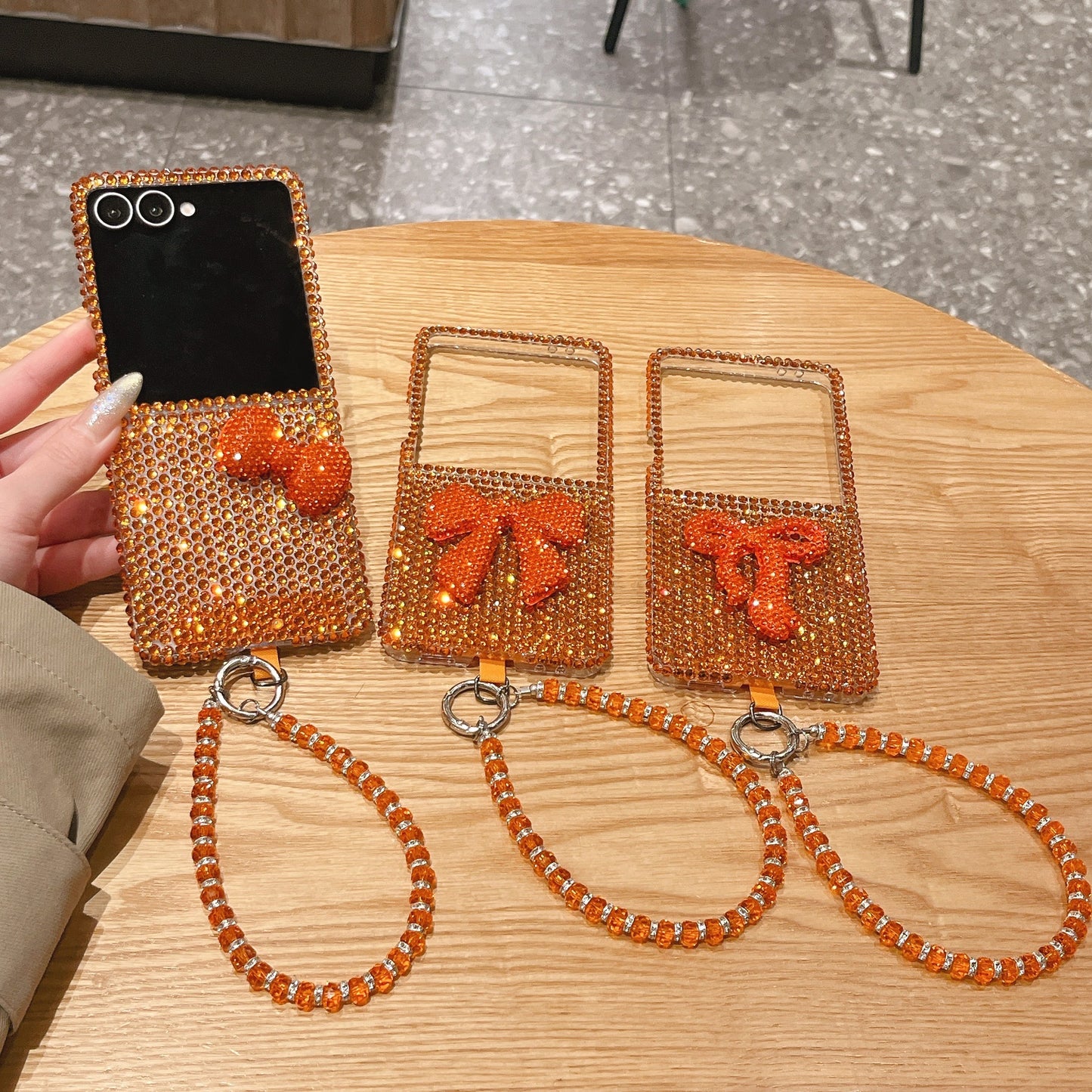 Galaxy Z Flip Series Bow Wristlet Rhinestone Glam Case