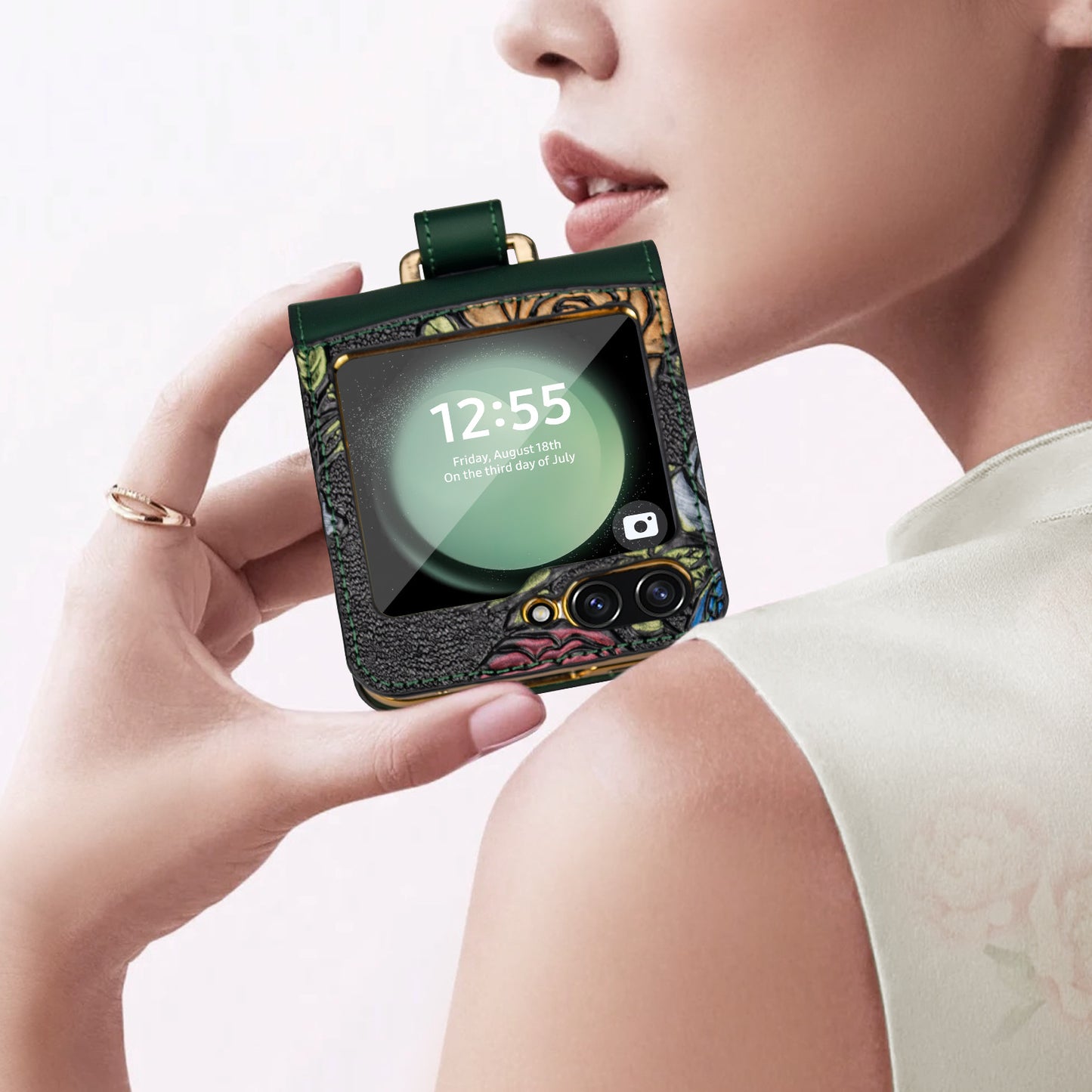 Flower Embossed Wristband Case - Samsung