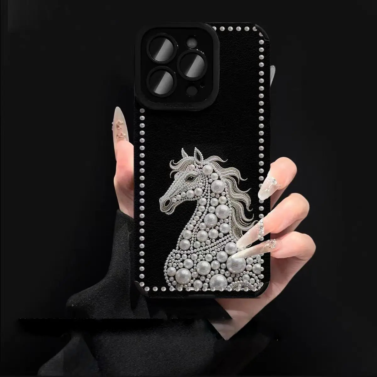 Dark Moon Horse Beaded Strap Case