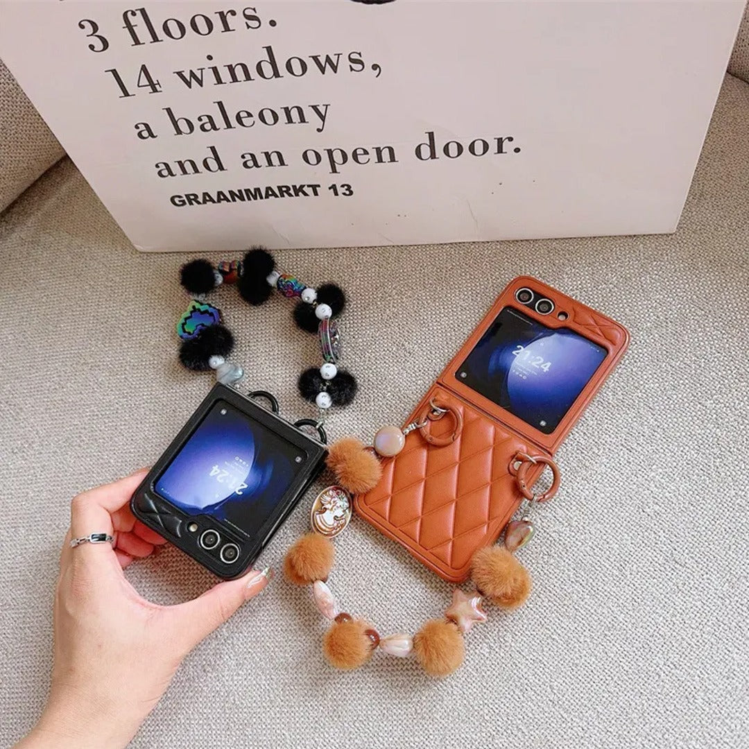 Cozy Chic Quilted Case with Playful Pom Charm - Samsung