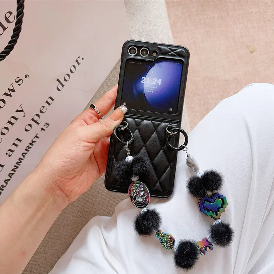 Cozy Chic Quilted Case with Playful Pom Charm - Samsung
