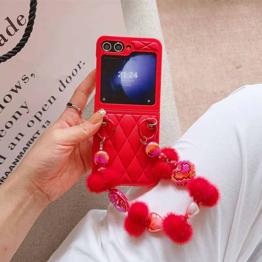 Cozy Chic Quilted Case with Playful Pom Charm - Samsung