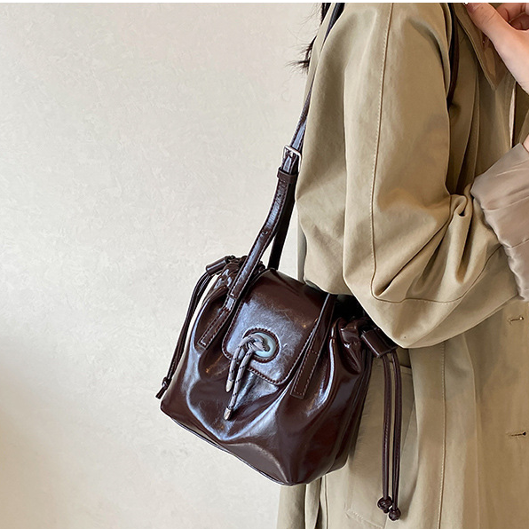 Elegant Glossy Leather Drawstring Bag