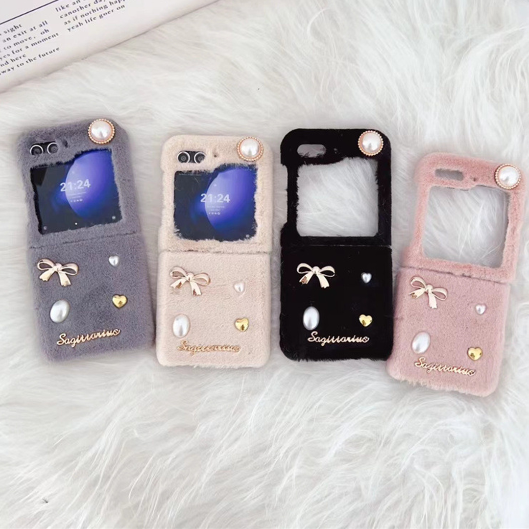 Luxury Blush Velvet Bow & Pearl Case