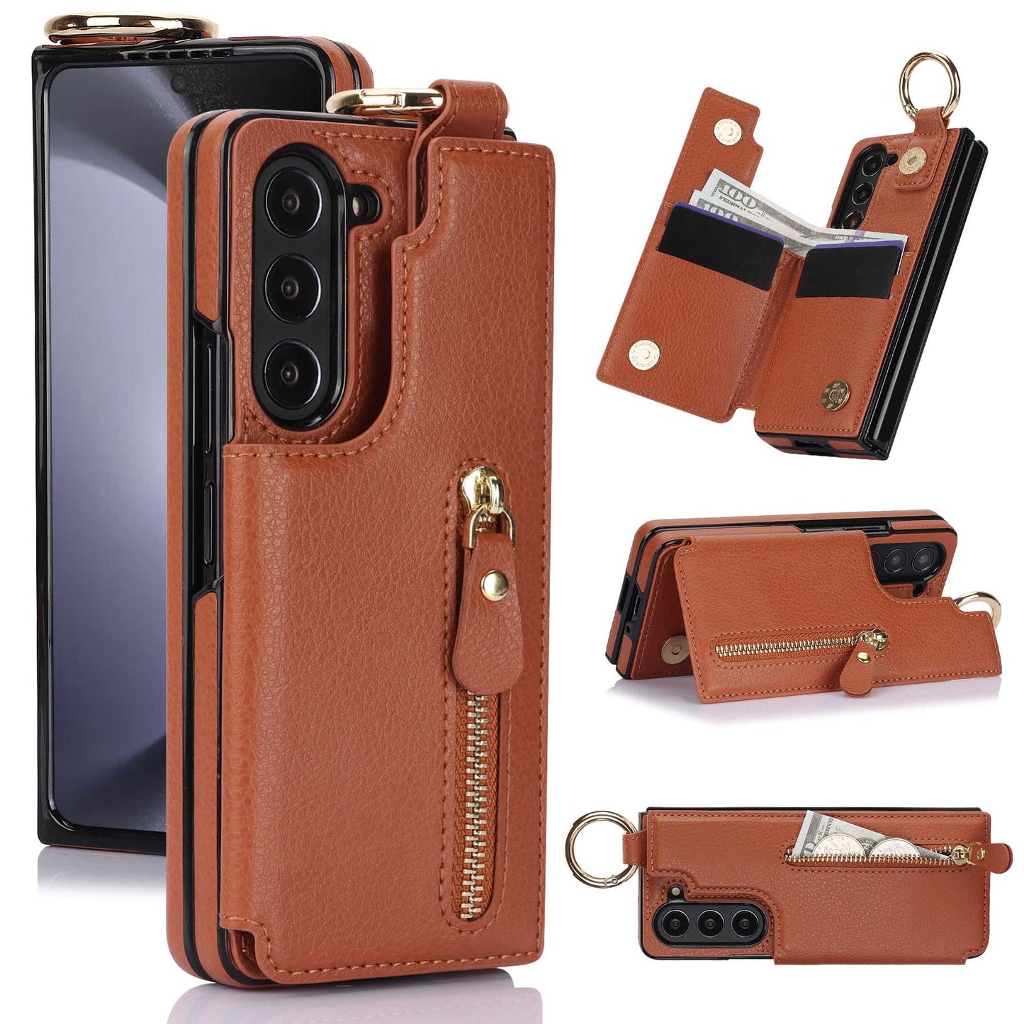 Elegant Ring Leather Wallet Case - Samsung