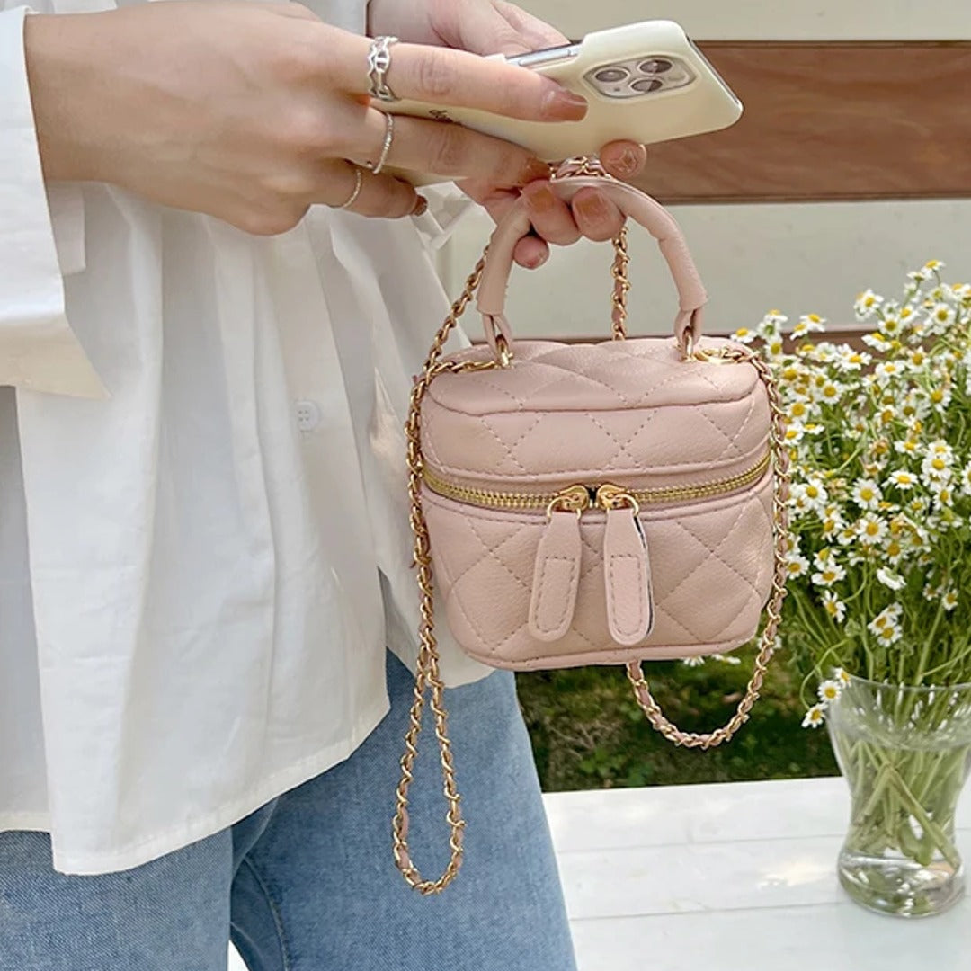 Mini Quilted Pattern Chain Bucket Bag