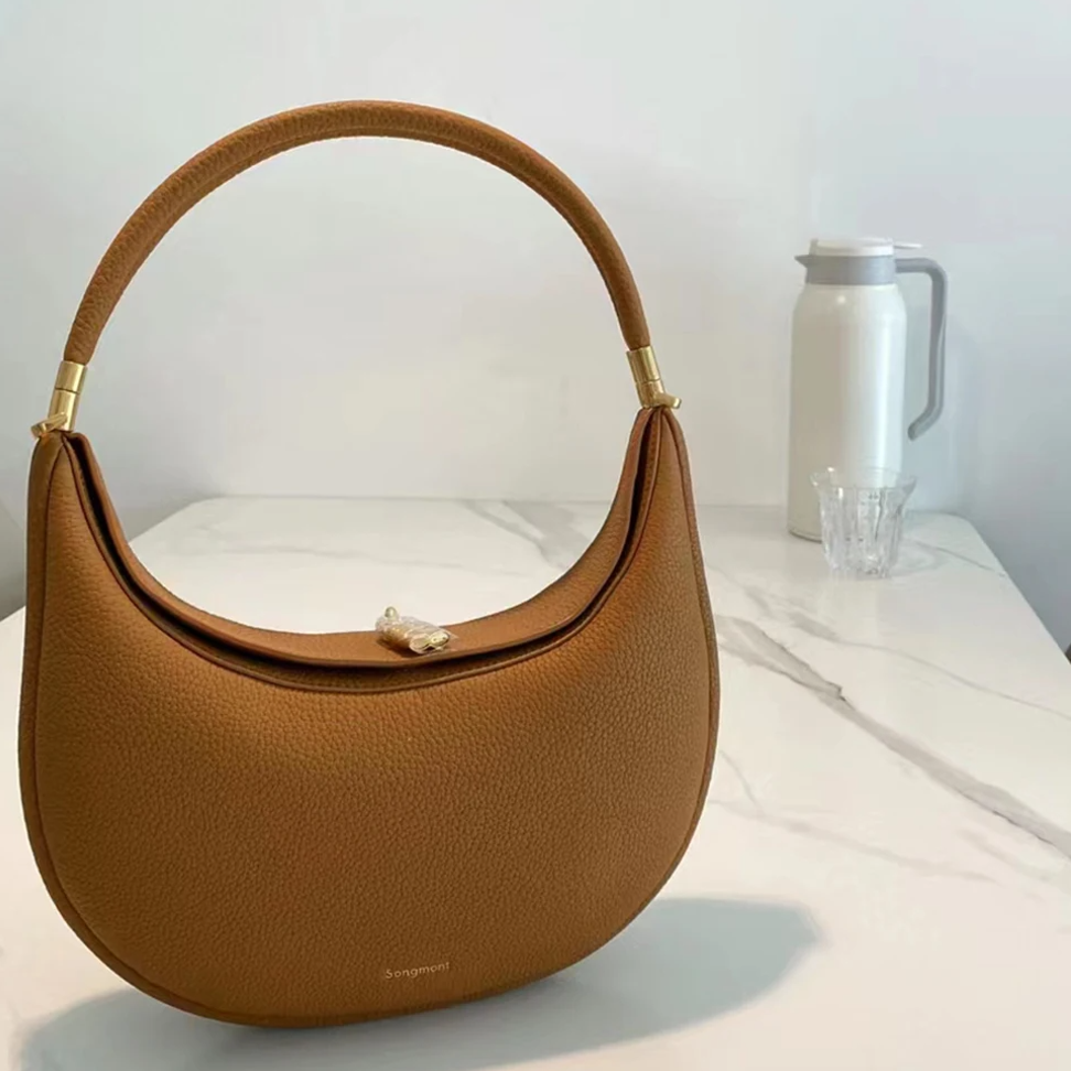 Chic Leather Crescent Half Moon Bag