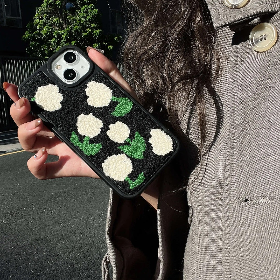Embroidered Tulip Plush Case - iPhone
