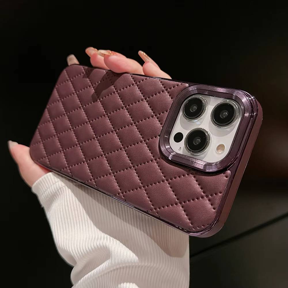 Checkered Plaid Leather Phone Case - Samsung