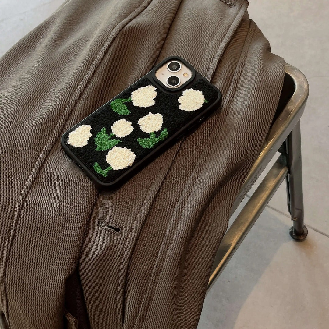 Embroidered Tulip Plush Case - iPhone