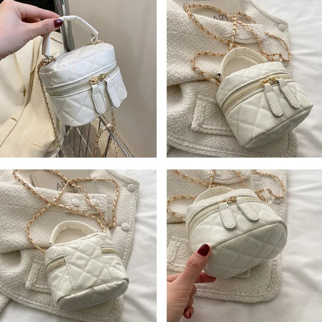 Mini Quilted Pattern Chain Bucket Bag