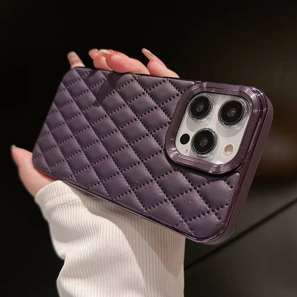 Checkered Plaid Leather Phone Case - Samsung