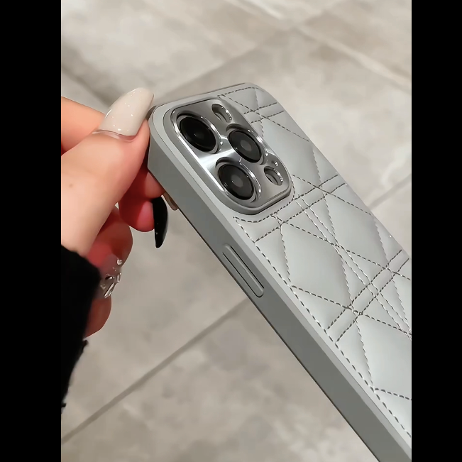 Elegant Rhombus Plain Leather Case - iPhone
