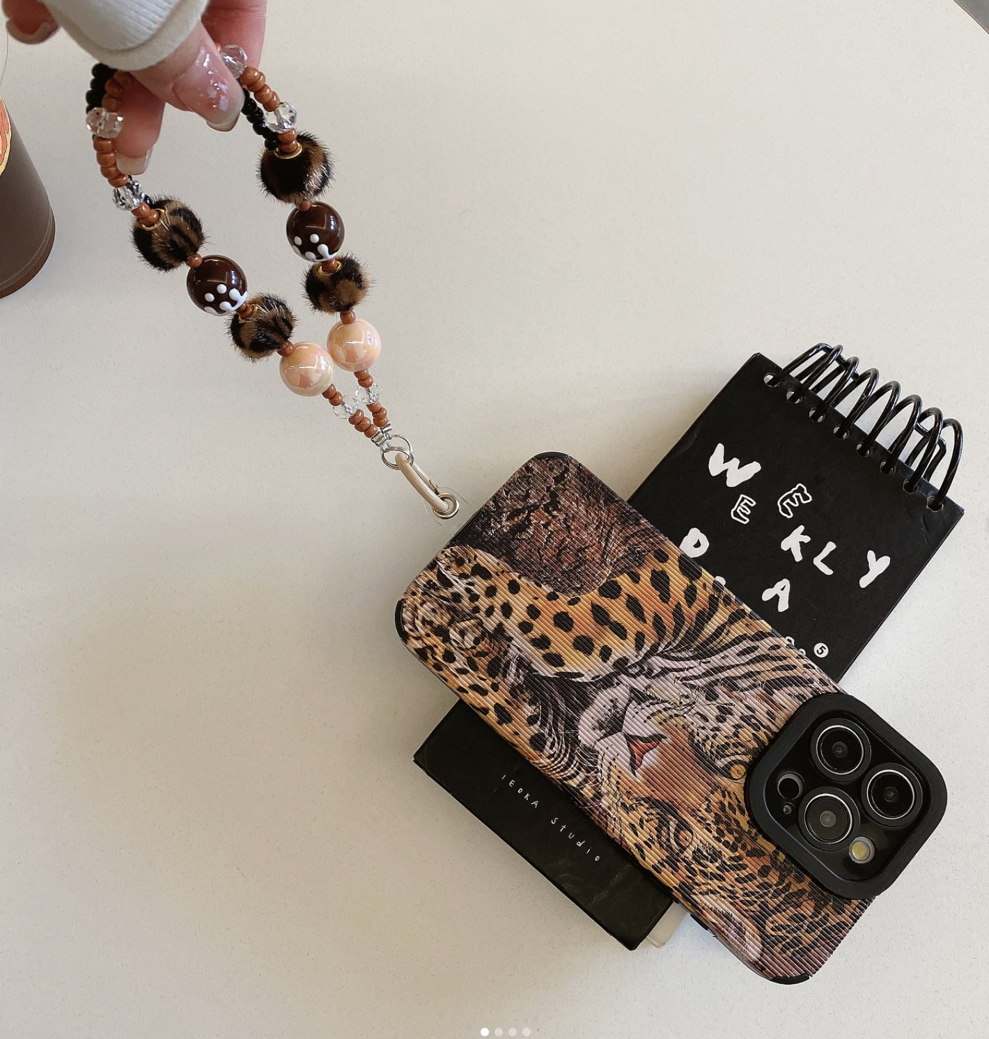 Leopard Designer Case With Beaded Charm