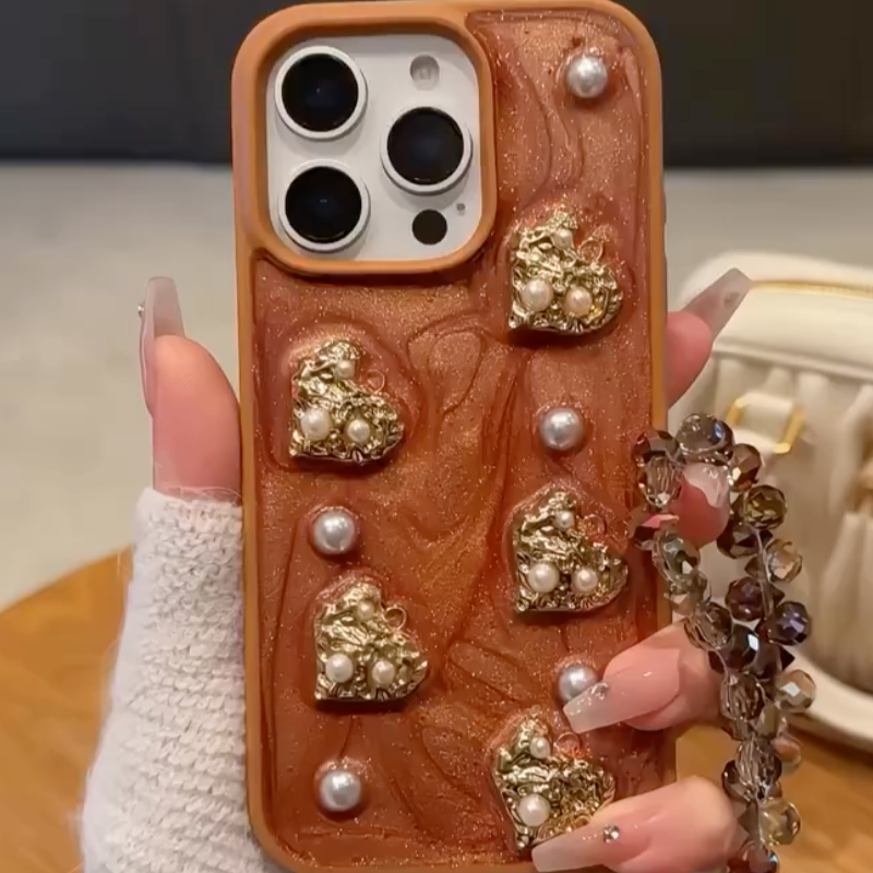 3D Pearl Love Heart Phone Case