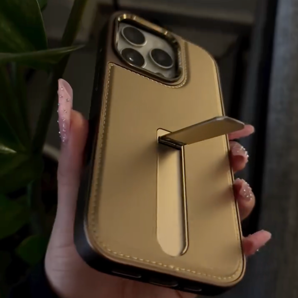 Lavish Leather Metal Kickstand Case - iPhone