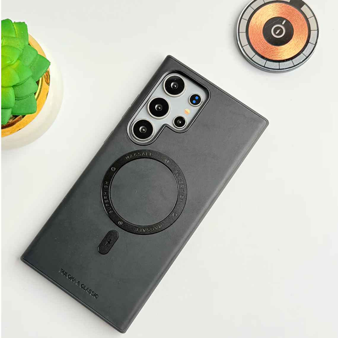 Elite Shield Leather MagSafe Ring Holder Case - Samsung