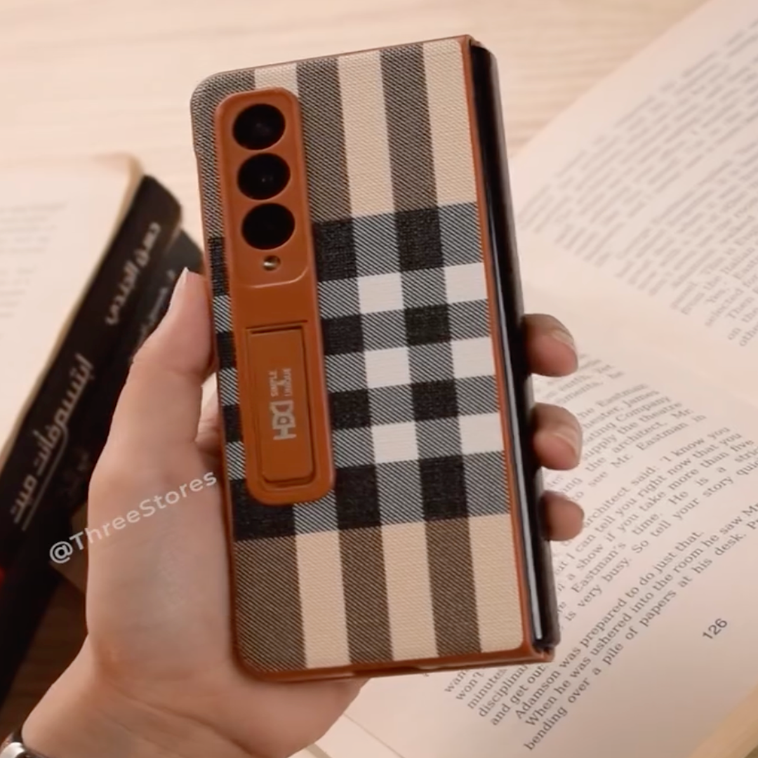 Galaxy Z Fold6 -Plaid Checkered Leather Kickstand Case