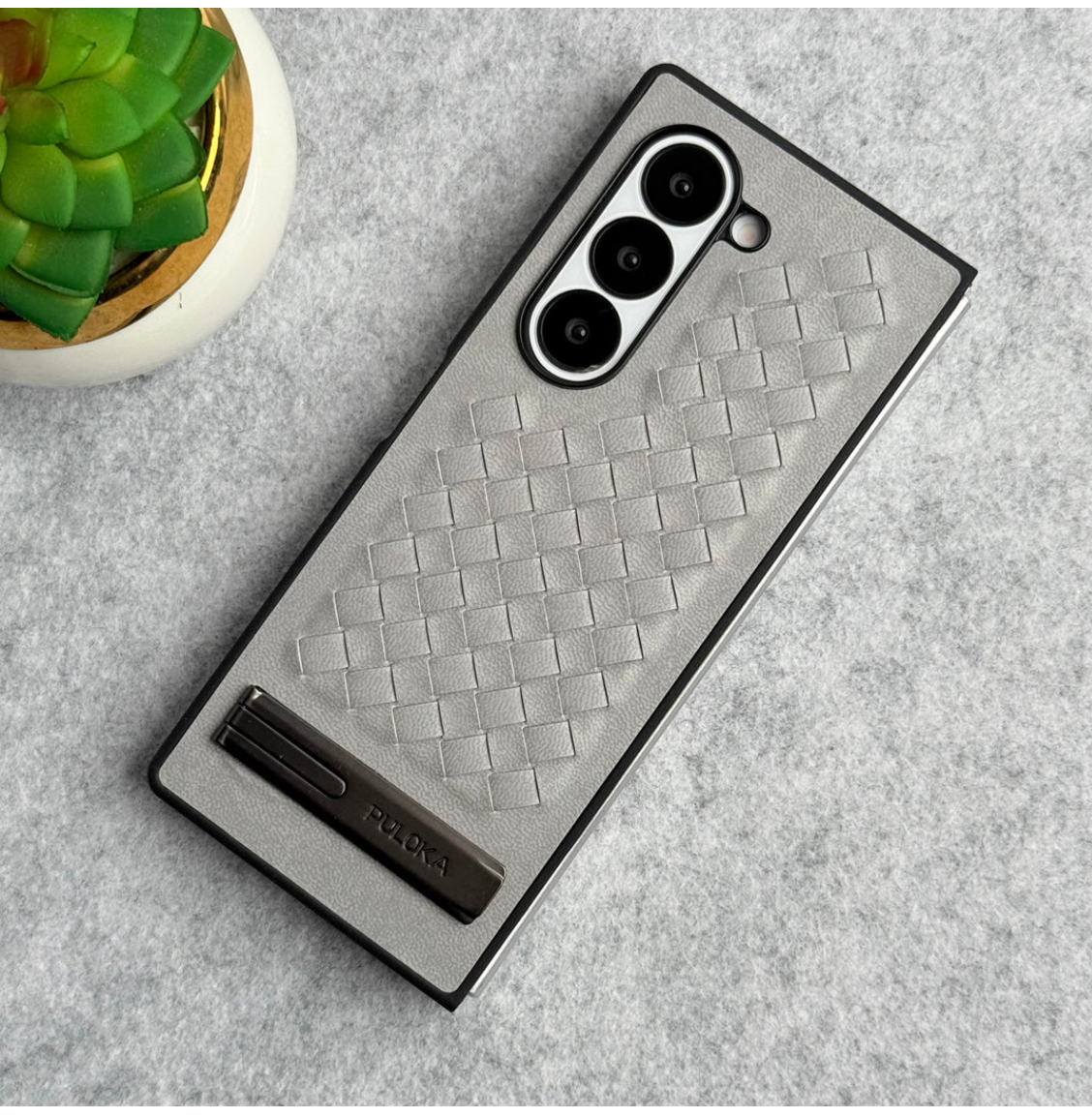 Galaxy Z Fold6 Weave PU Leather Case with Metal Kickstand