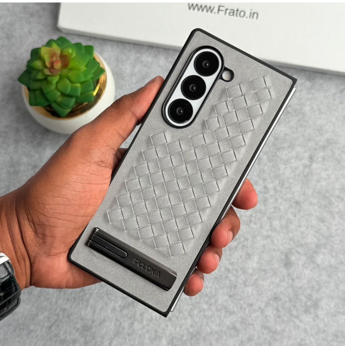 Galaxy Z Fold6 Weave PU Leather Case with Metal Kickstand